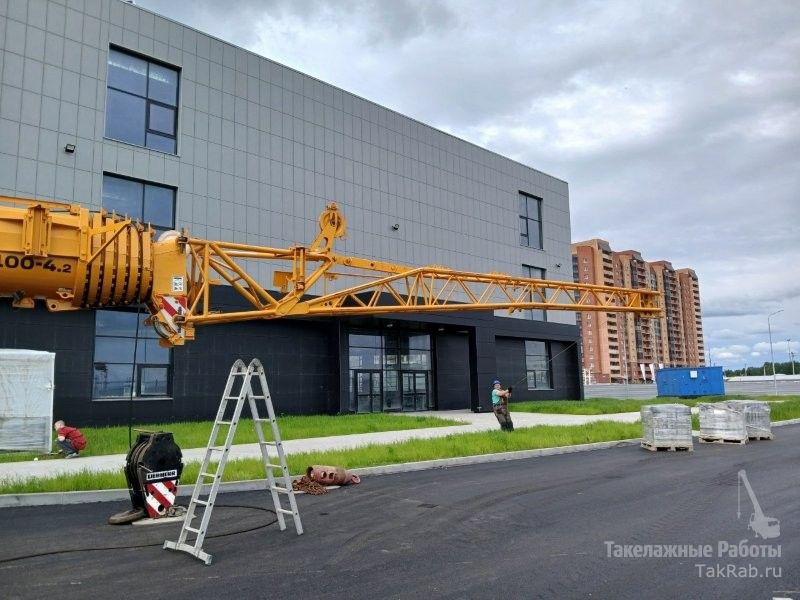 Установка чиллера на крышу здания 100 тонным краном.